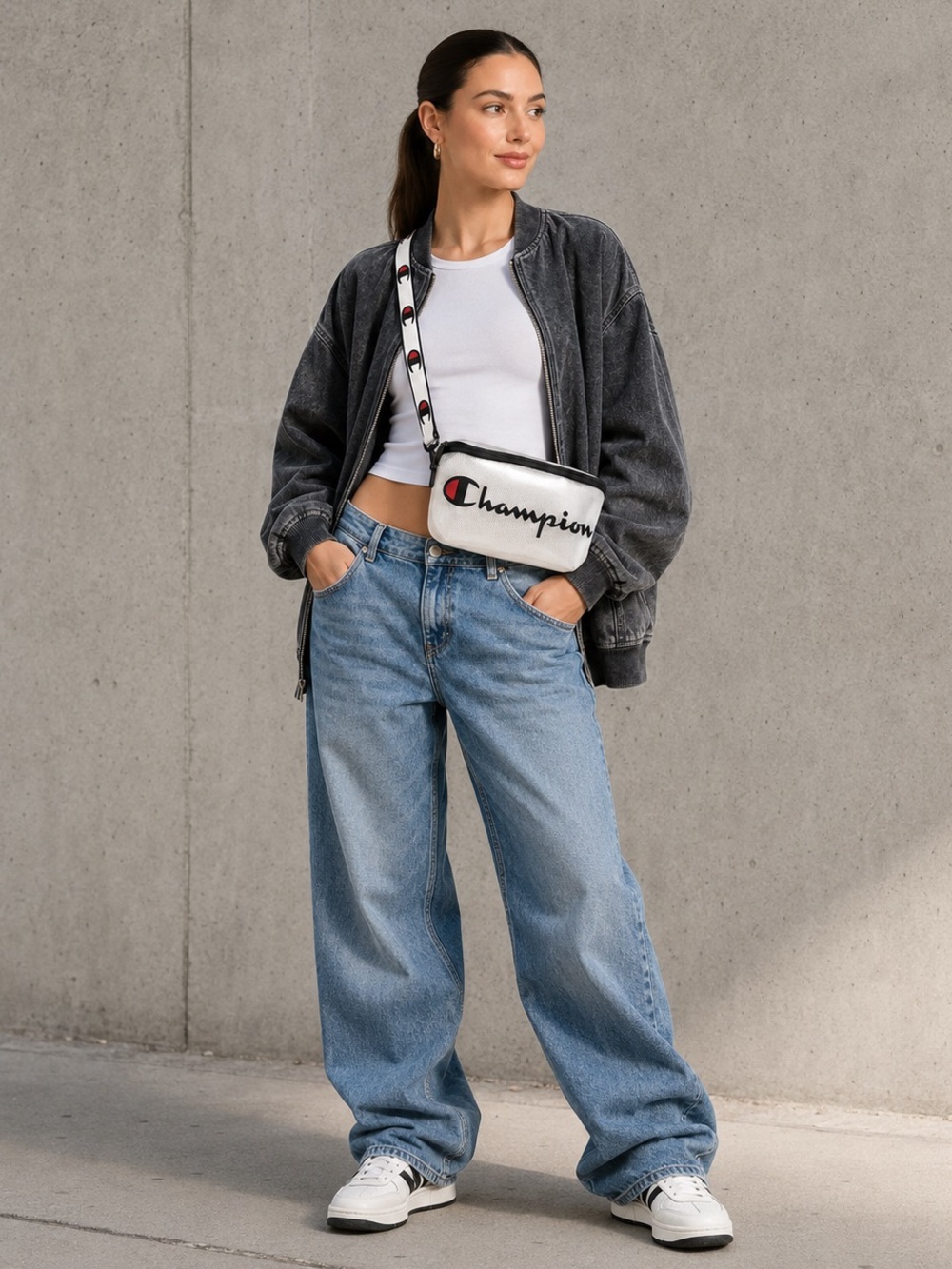 Champion Clear White Waist Bag with Black Logo